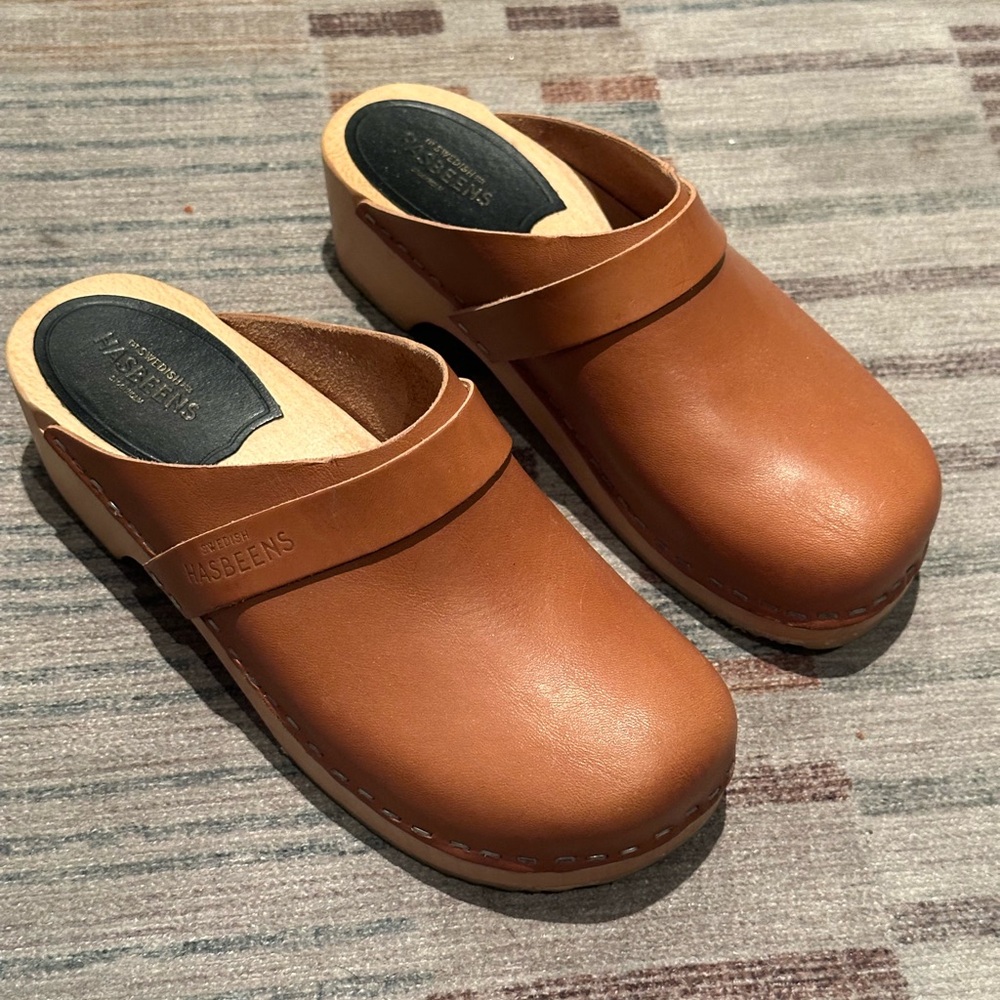 Sz 36 Swedish Hasbeen Nature Brown Leather Clogs